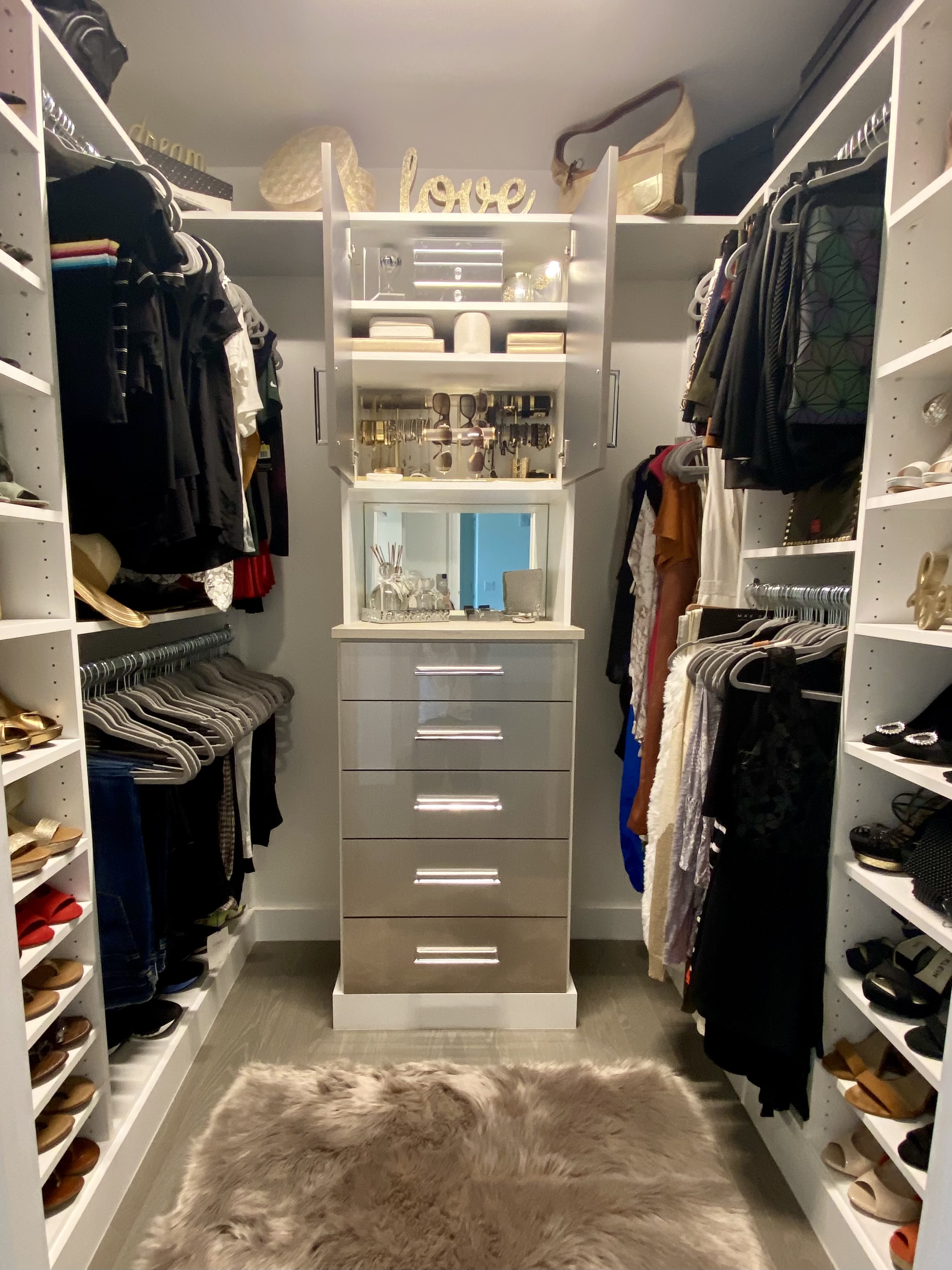 Mini glam budget-conscious master closet with boutique style