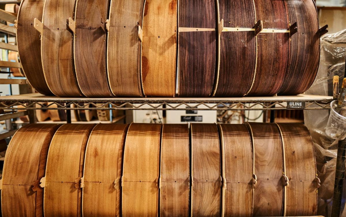 Gibson guitars in manufacturing process.