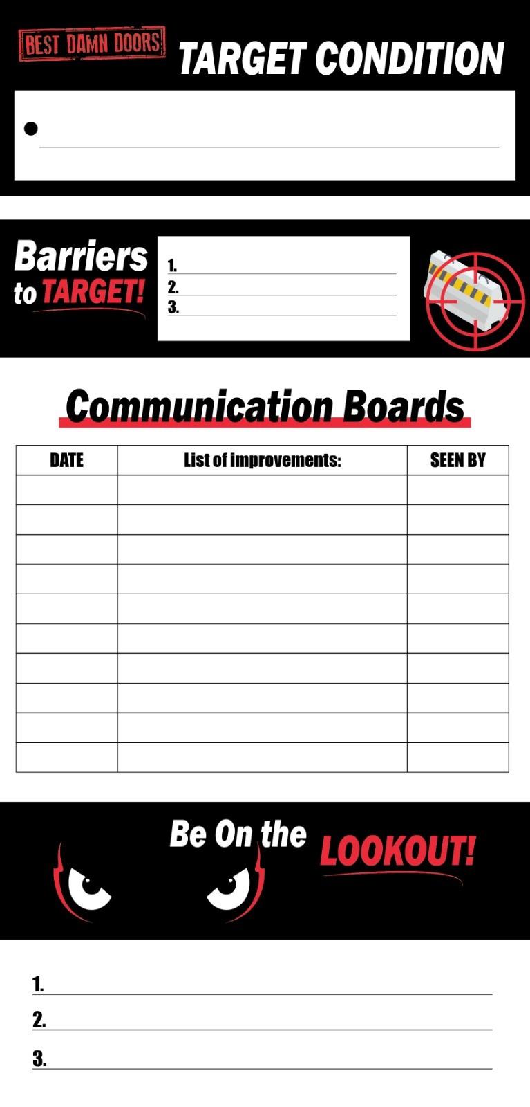 Target conditions graphics for lean manufacturing.