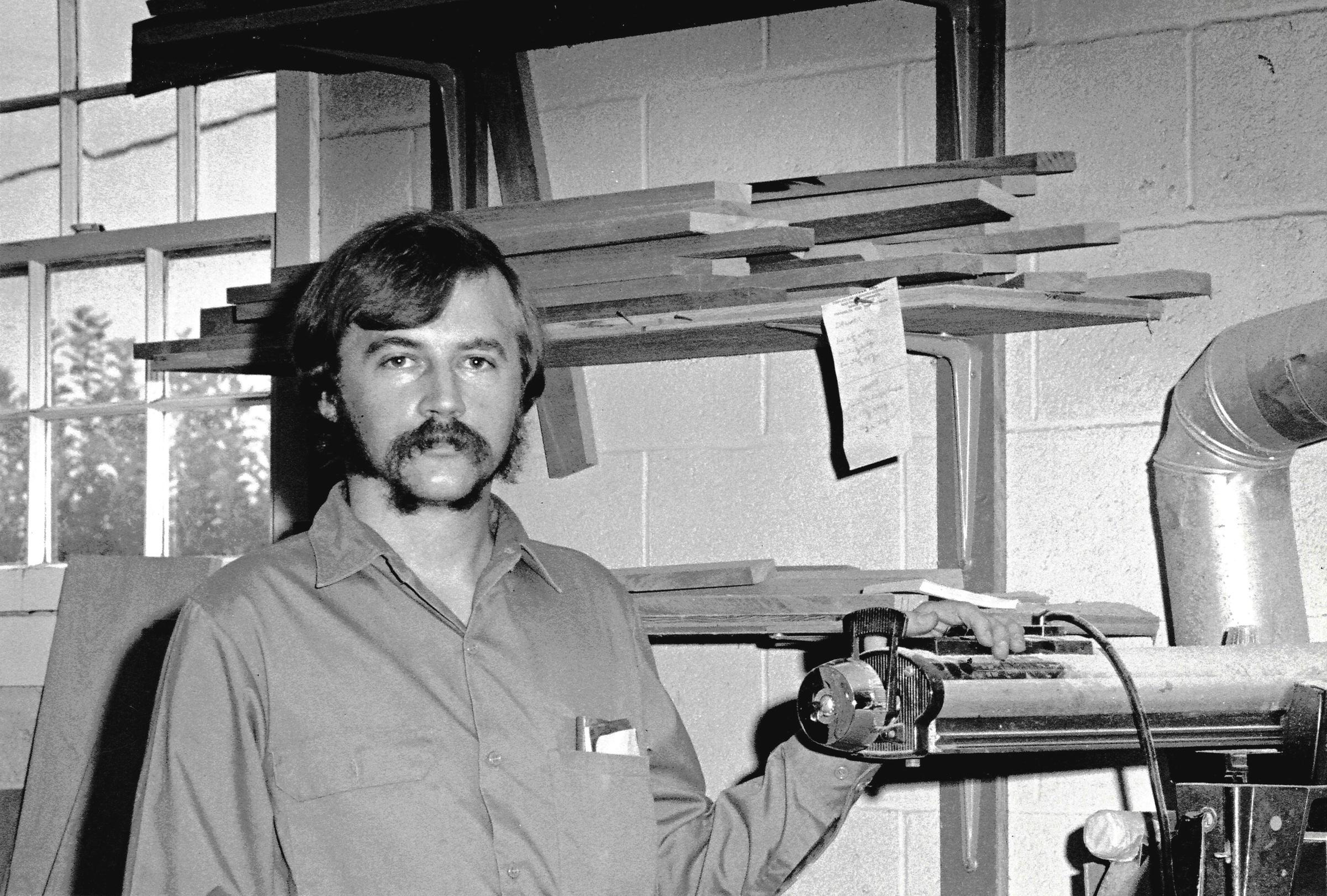 Sam Stoltzfus in his original one-man shop