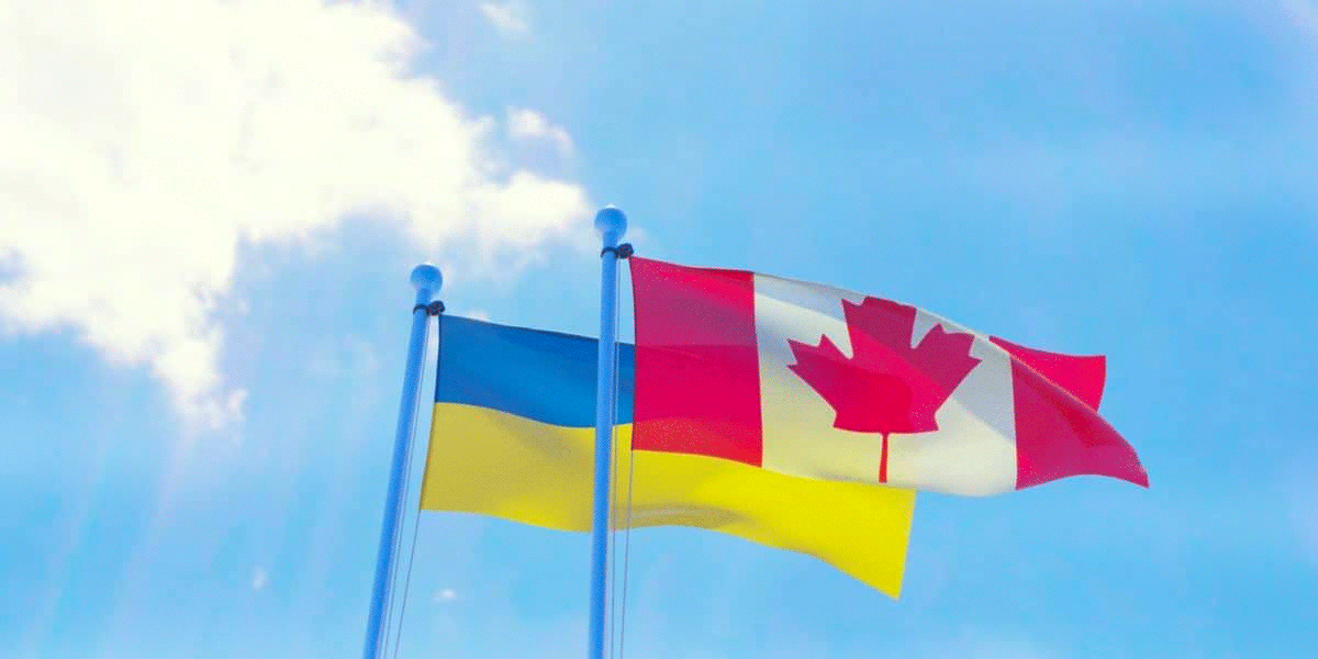 canada and ukrainian flags