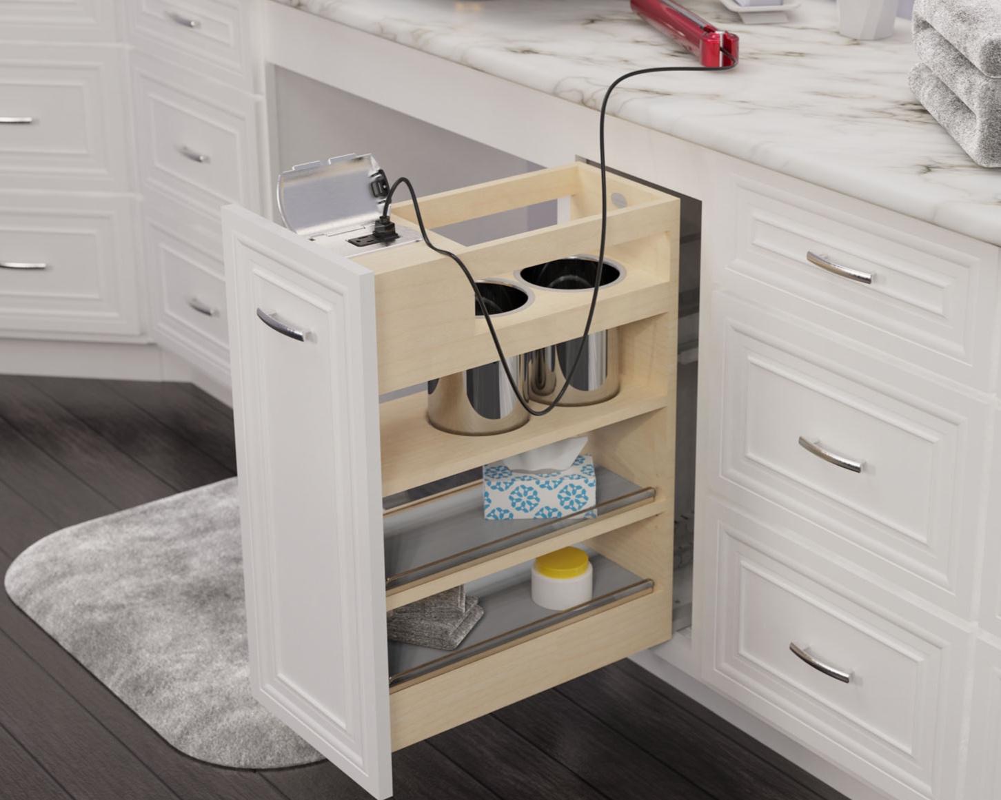 Rev-A-Shelf electrifies the morning routine with bathroom vanity outlets