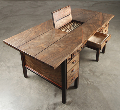 wooden desk with hidden compartments